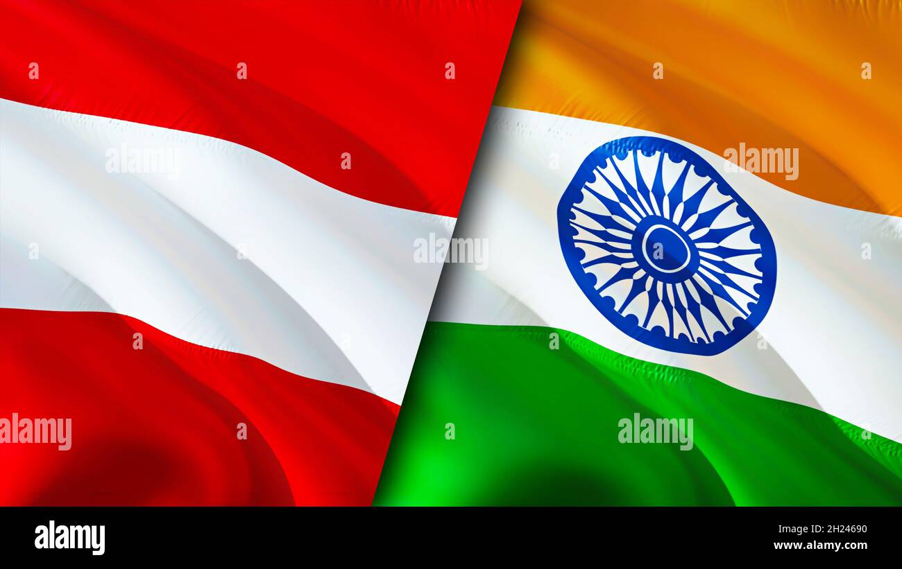 Austria and India flags. 3D Waving flag design. Austria India flag