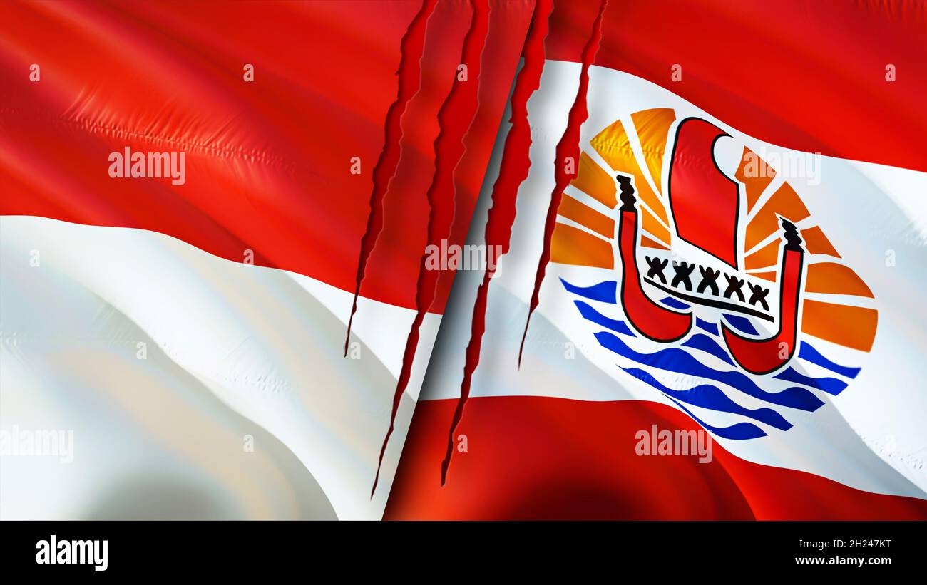 Indonesia and French Polynesia flags with scar concept. Waving flag,3D ...
