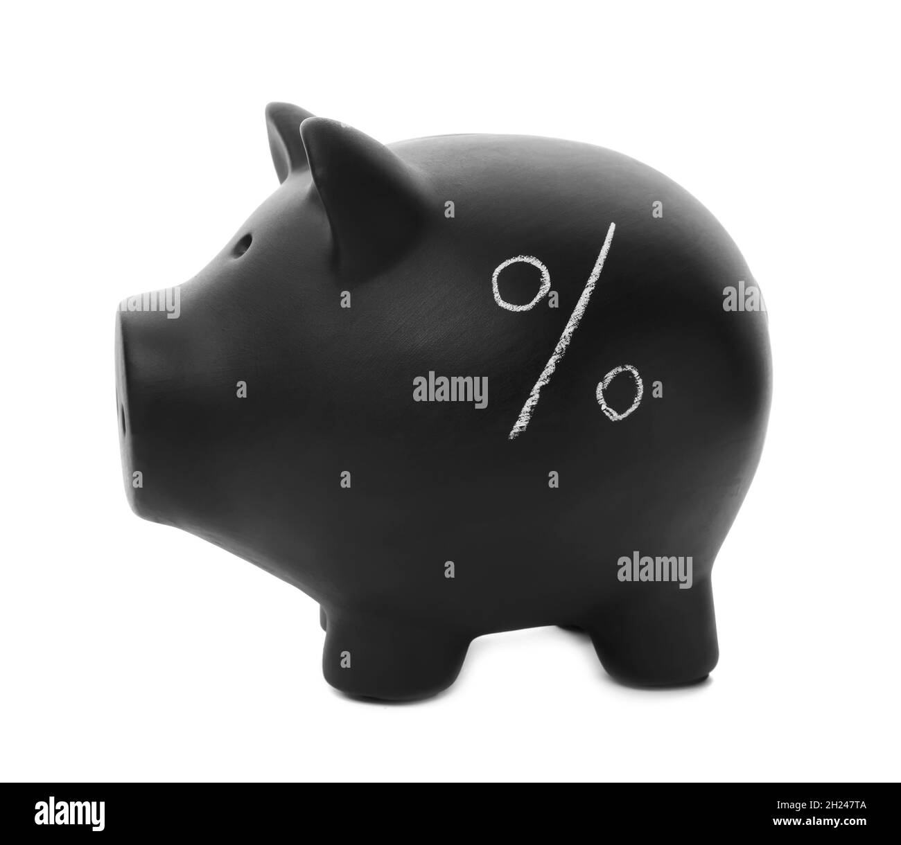 Black piggy bank with percent sign on white background Stock Photo - Alamy