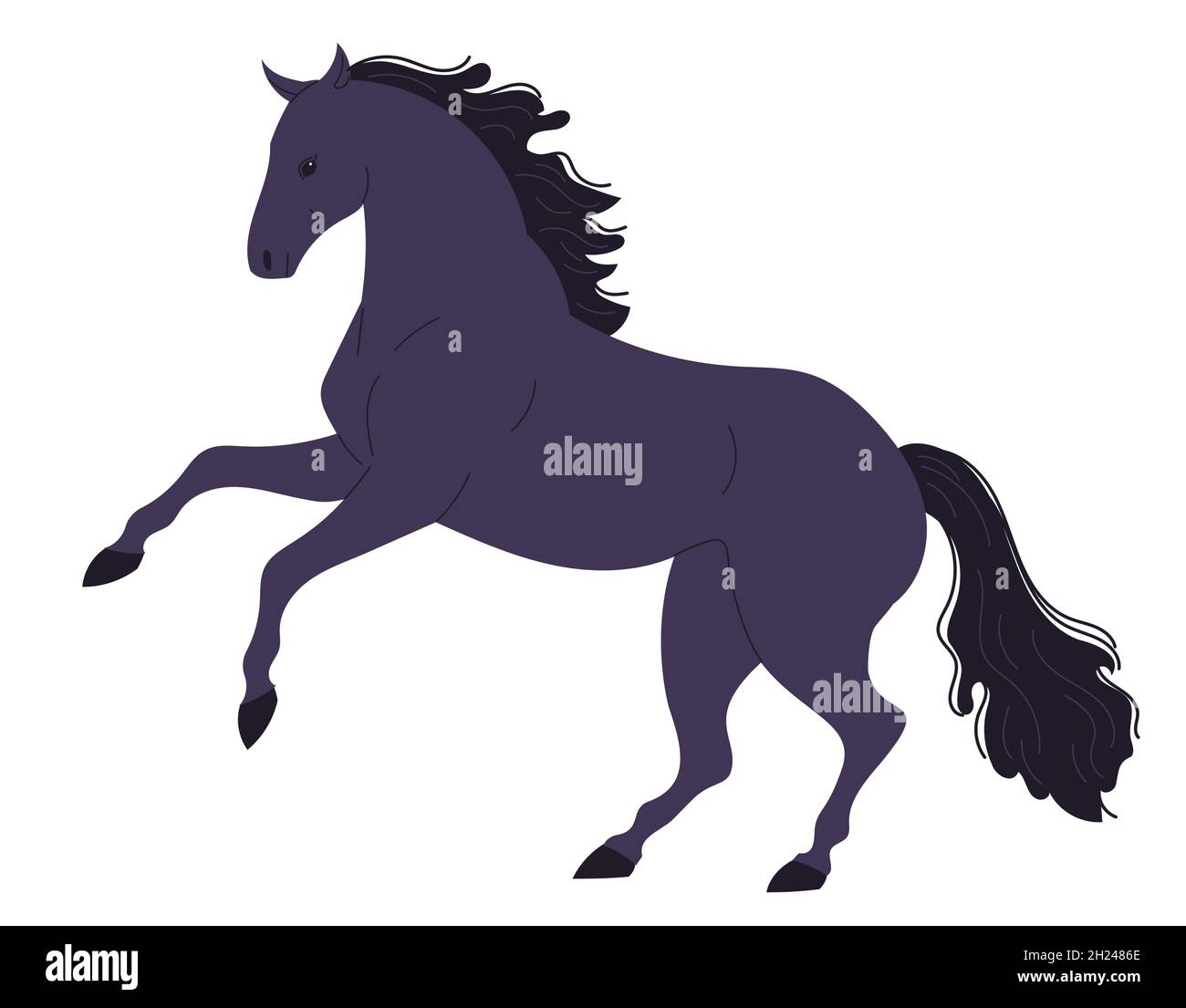 Dark energetic horse with its front hooves raised on its hind legs. Stock Vector