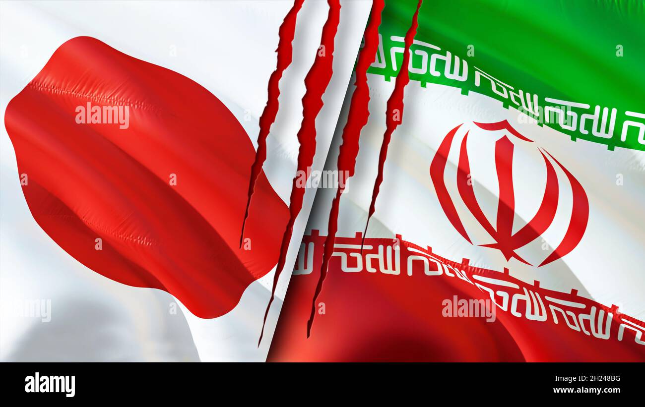 Japan and Iran flags with scar concept. Waving flag,3D rendering. Japan ...