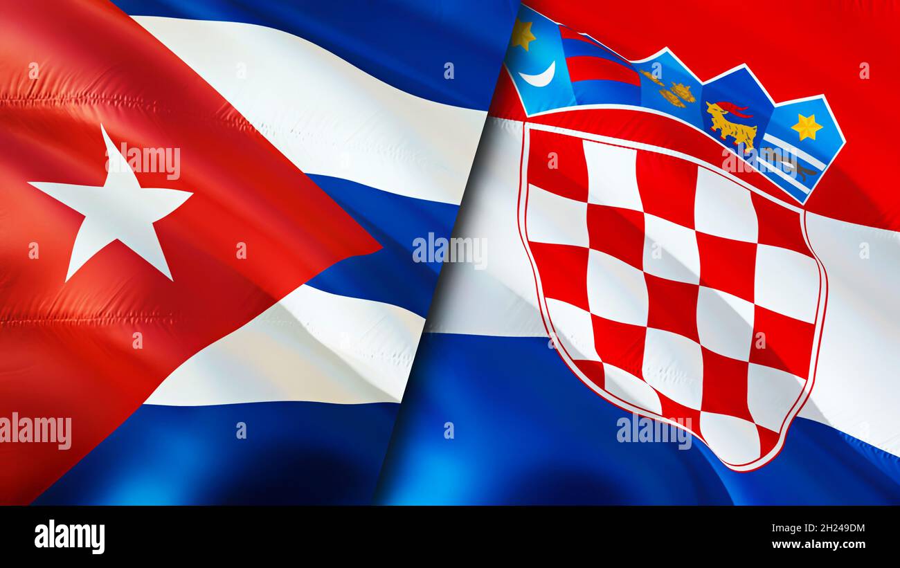 Cuba and Croatia flags. 3D Waving flag design. Cuba Croatia flag, picture, wallpaper. Cuba vs Croatia image,3D rendering. Cuba Croatia relations war a Stock Photo