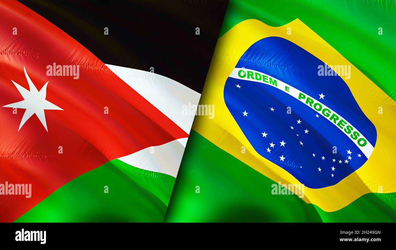 Jordan and Brazil flags. 3D Waving flag design. Brazil Jordan flag,  picture, wallpaper. Jordan vs Brazil image,3D rendering. Jordan Brazil  relations a Stock Photo - Alamy