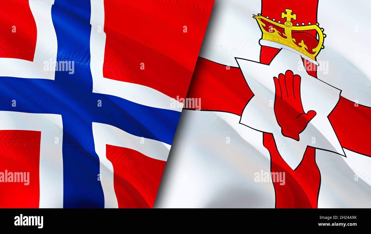 Norway and Northern Ireland flags. 3D Waving flag design. Norway
