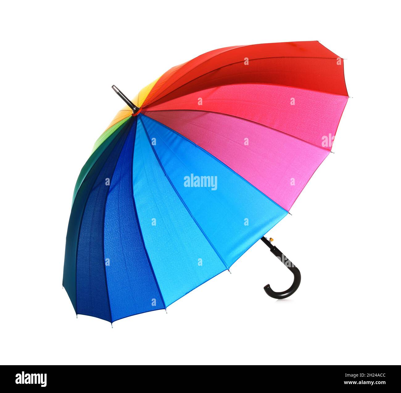Open rainbow color umbrella on white background Stock Photo - Alamy