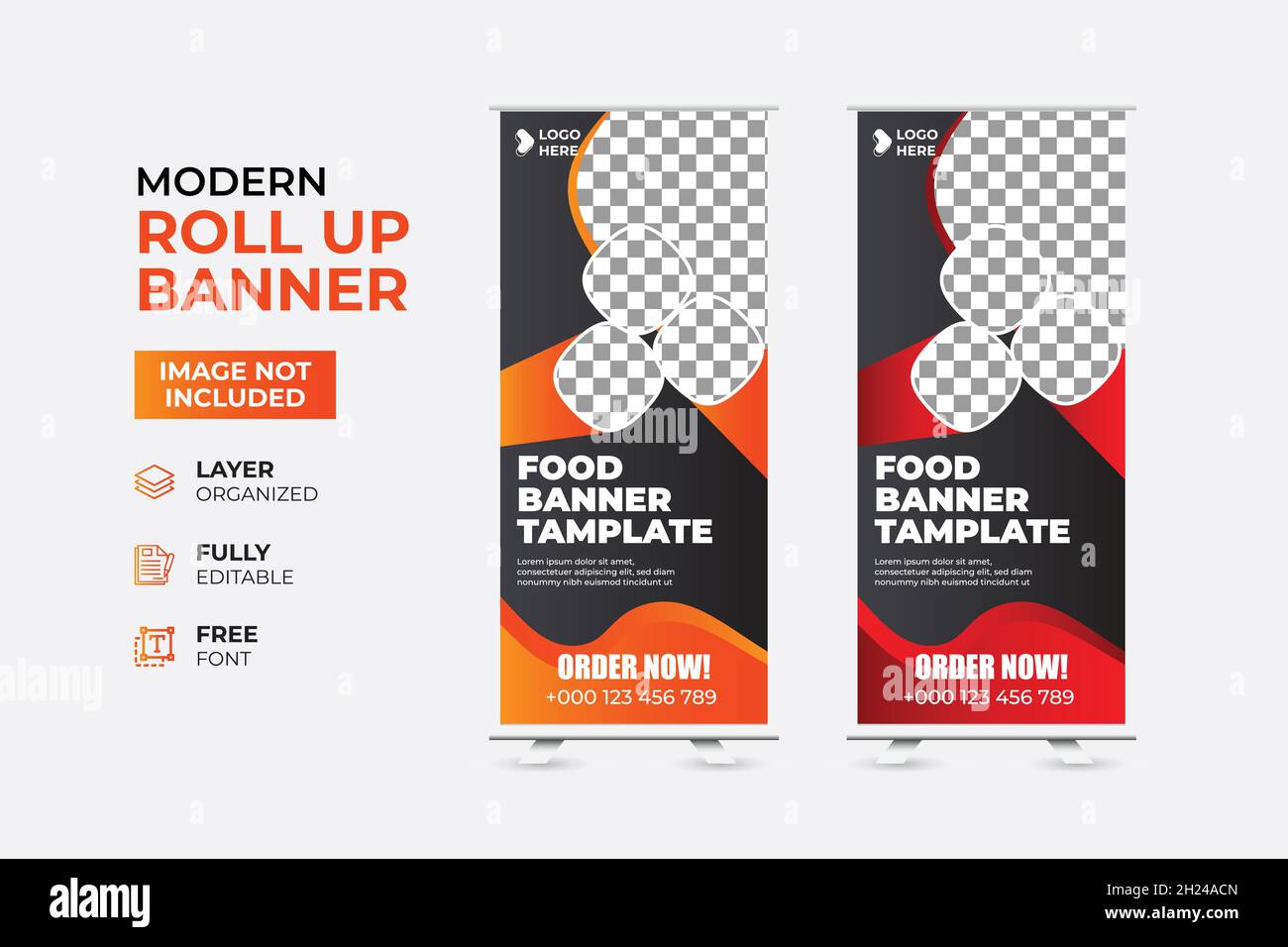 Modern Creative Restaurant Fast Food Roll Up Web Banner Template Stock Vector
