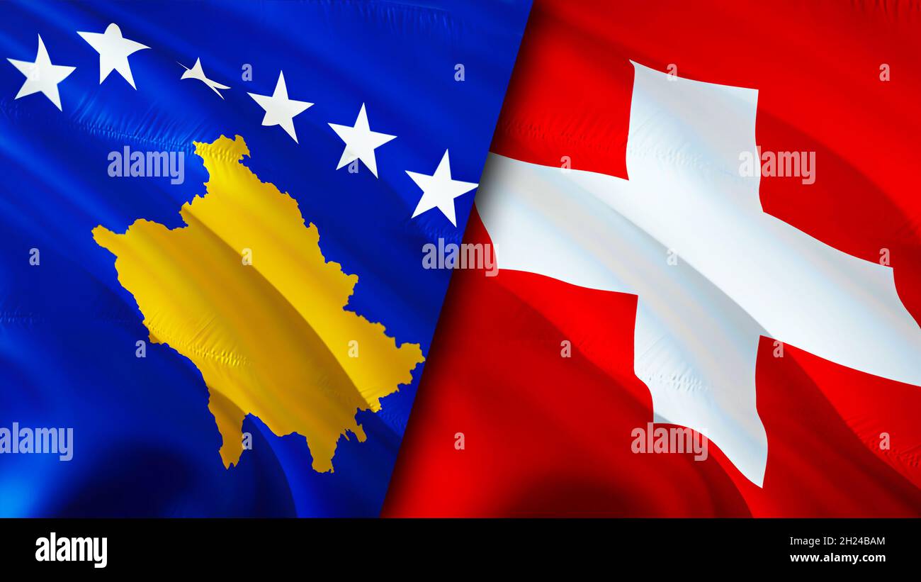 Kosovo and Switzerland flags. 3D Waving flag design. Switzerland Kosovo  flag, picture, wallpaper. Kosovo vs Switzerland image,3D rendering. Kosovo  Swi Stock Photo - Alamy