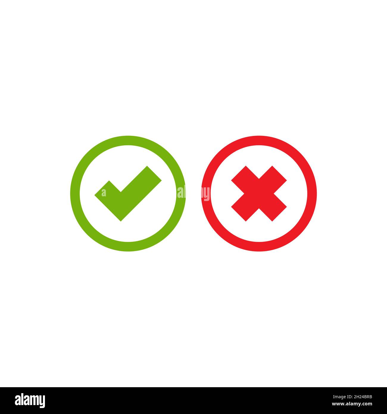 Set of check mark icons. green rounded tick in circle and red cross in ...