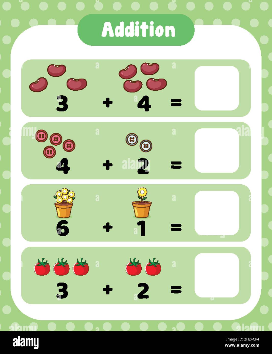 Preschool addition math worksheet template illustration Stock Vector