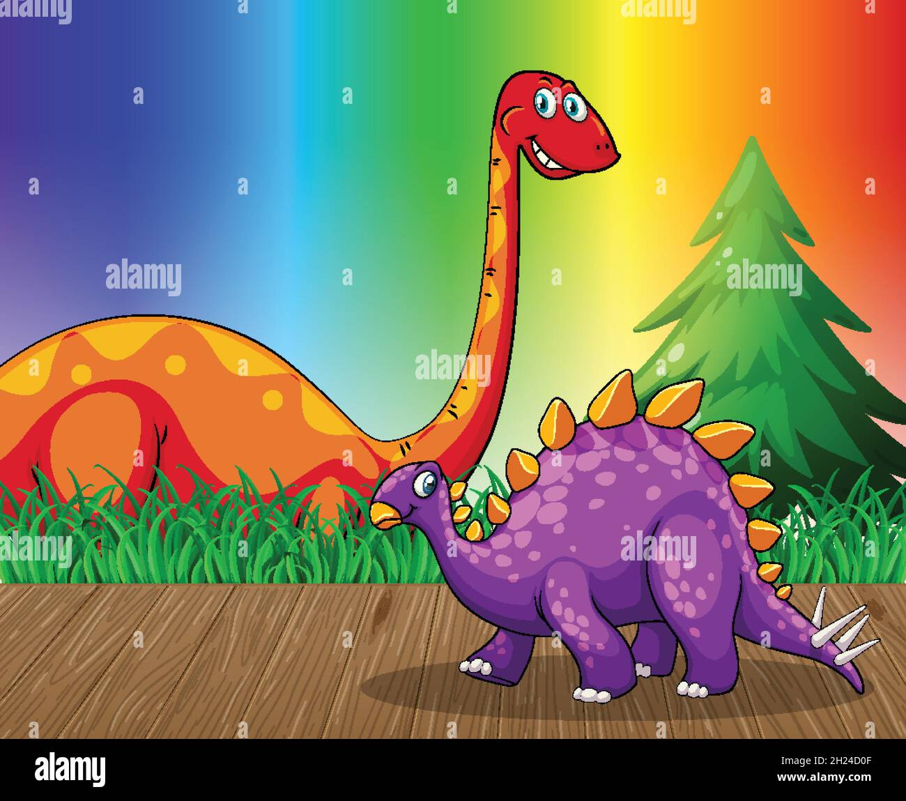 Brachiosaurus dinosaur on rainbow gradient background illustration Stock Vector