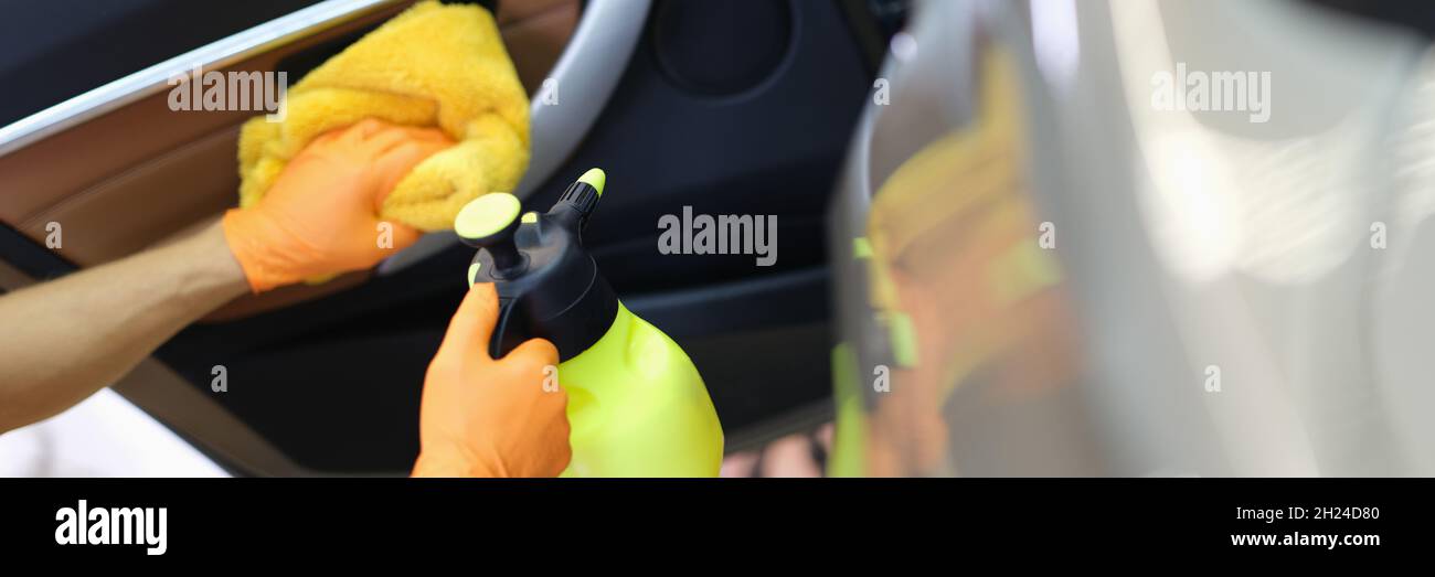Professional dry cleaning of car interior and doors closeup Stock Photo Alamy