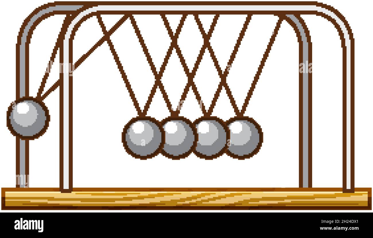 Newtons cradle pendulum on white background illustration Stock Vector