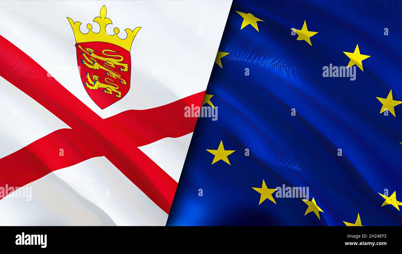Jersey and European Union flags. 3D Waving flag design. European Union  Jersey flag, picture, wallpaper. Jersey vs European Union image,3D  rendering. J Stock Photo - Alamy