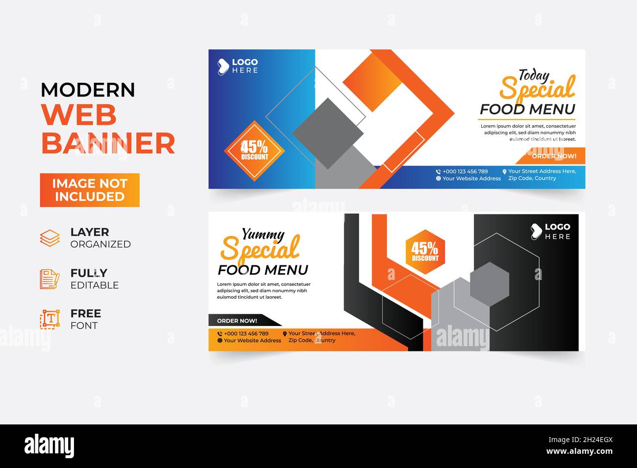 Modern Creative Restaurant Fast Food Roll Up Web Banner Template Stock ...