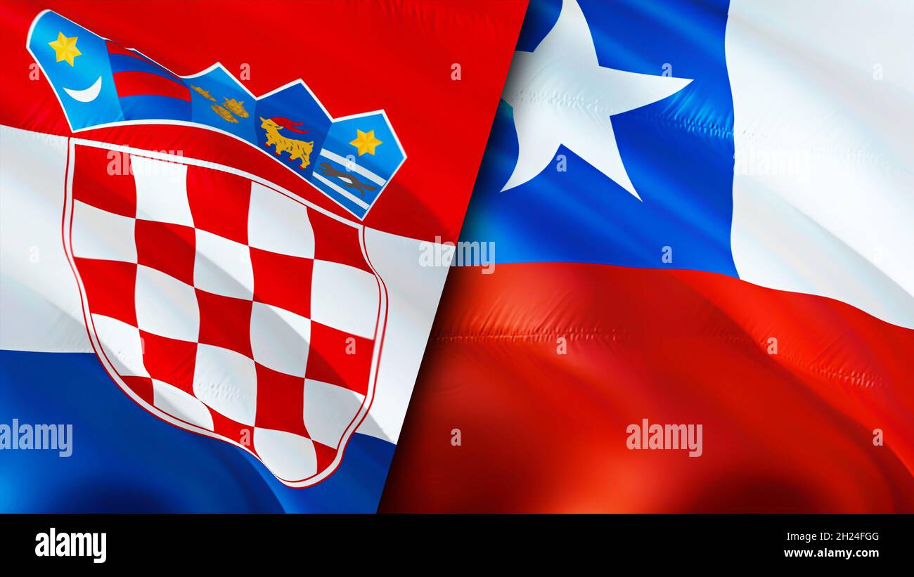 Croatia and Chile flags. 3D Waving flag design. Chile Croatia flag