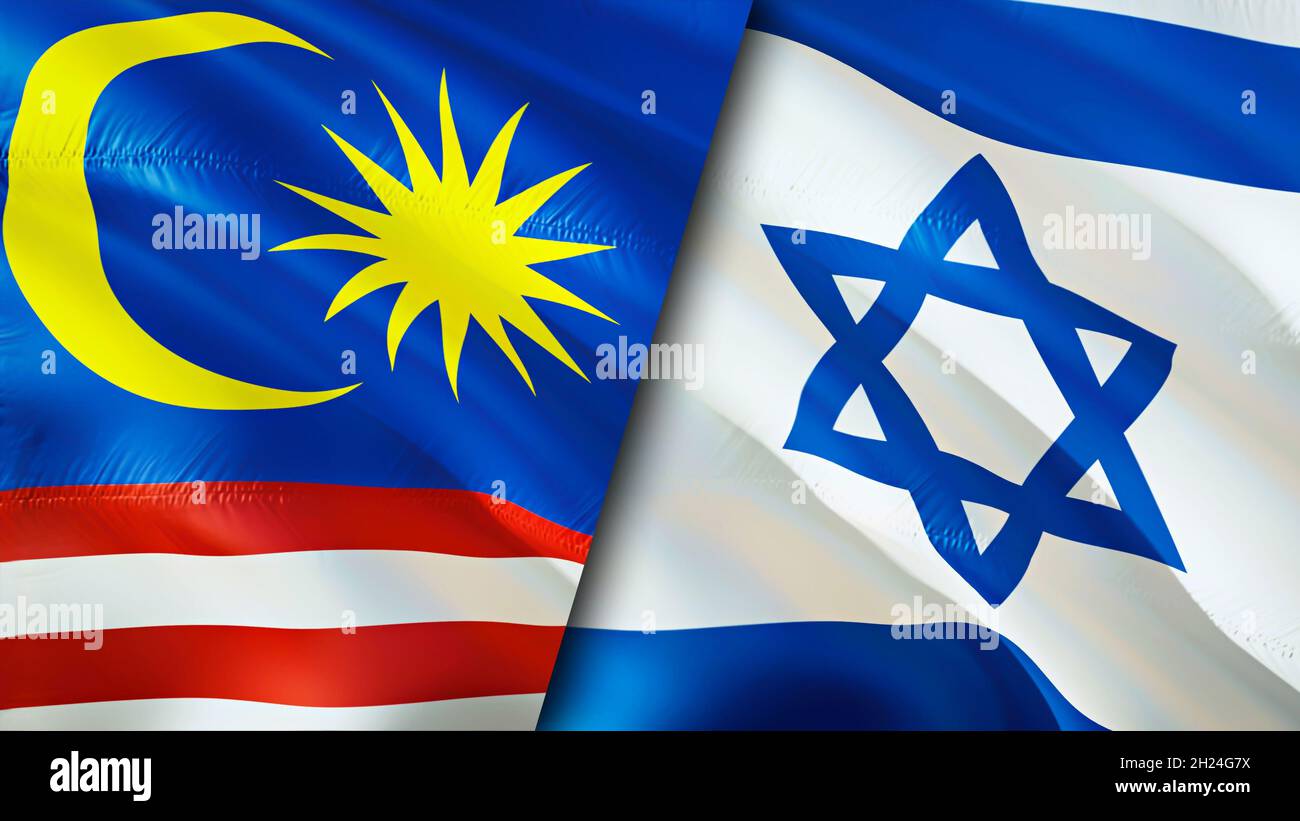Malaysia and Israel flags. 3D Waving flag design. Malaysia Israel flag