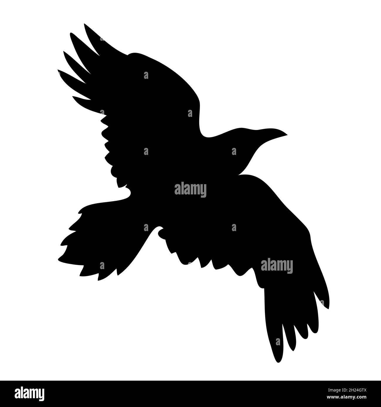 Realistic raven vector silhouette for icon. Hand drawn style Stock ...