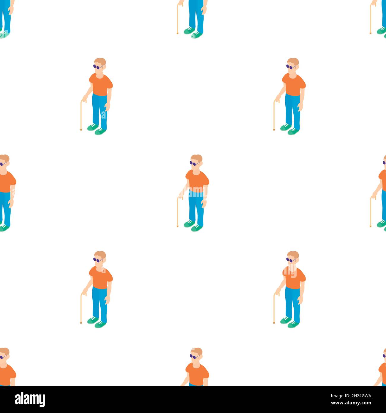 Blind man with a cane pattern seamless background texture repeat wallpaper geometric vector Stock Vector