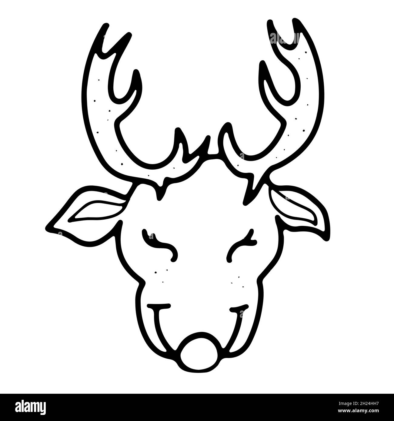 Brown Christmas deer head with doodle style outline Stock Vector Image