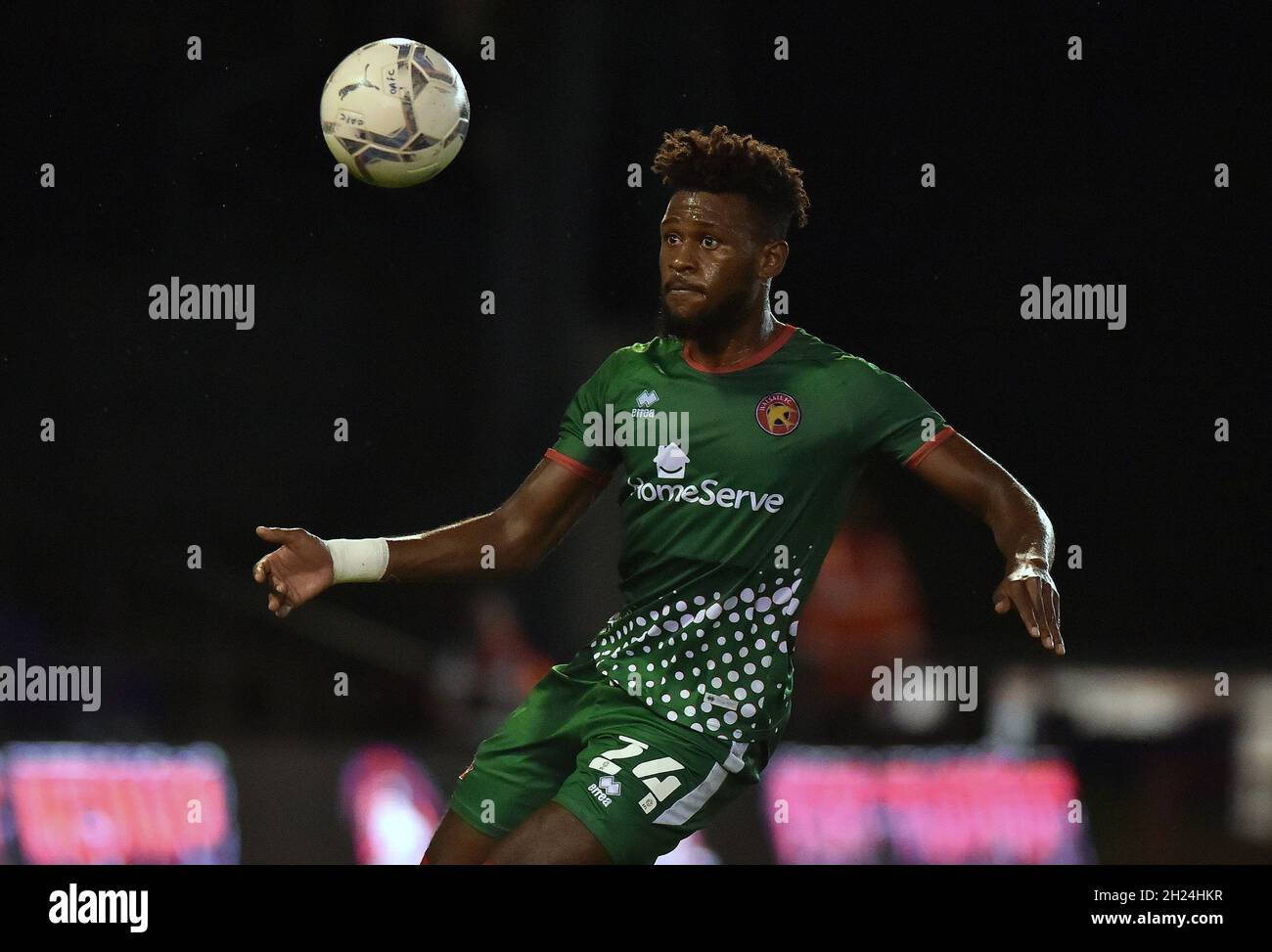 OLDHAM, UK. OCT 19TH Rollin Menayese of Walsall Football Club during the Sky Bet League 2 match between Oldham Athletic and Walsall at Boundary Park, Oldham on Tuesday 19th October 2021. (Credit: Eddie Garvey | MI News) Credit: MI News & Sport /Alamy Live News Stock Photo
