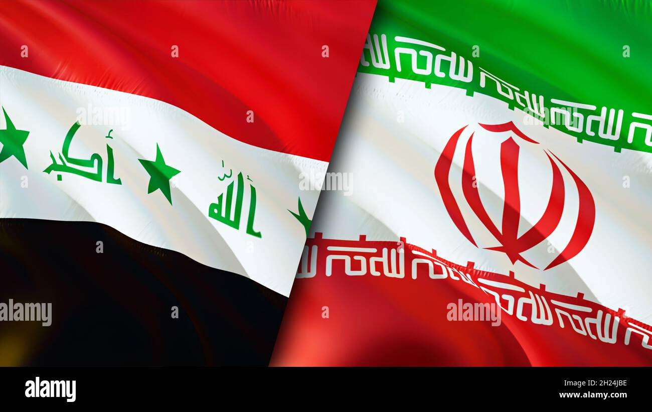 Iraq and Iran flags. 3D Waving flag design. Iran Iraq flag, picture
