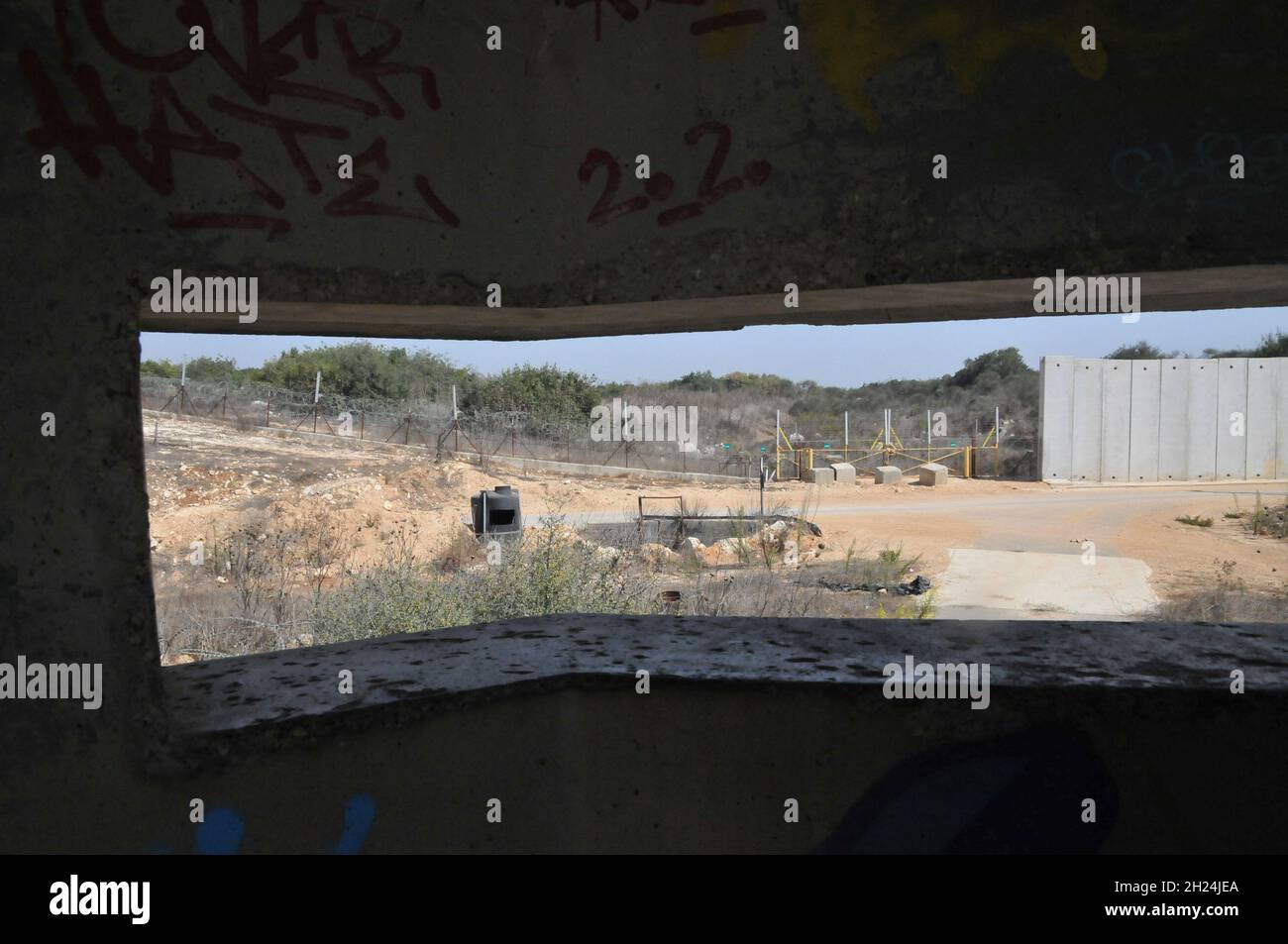 Looking into Lebanon from the Israeli side of the Israel - Lebanon Border Stock Photo