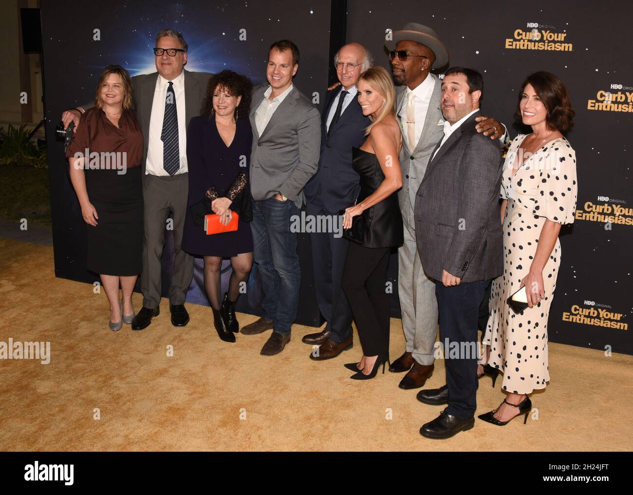 October 19, 2021, Los Angeles, California, USA: HBO Programming Executive Vice President Amy Gravitt, Jeff Garlin, Susie Essman, HBO & HBO Max Chief Content Officer Casey Bloys, Larry David, Cheryl Hines, J.B. Smoove and Jeff Schaffer attend HBO's ''Curb Your Enthusiasm'' Season 11 Premiere. (Credit Image: © Billy Bennight/ZUMA Press Wire) Stock Photo