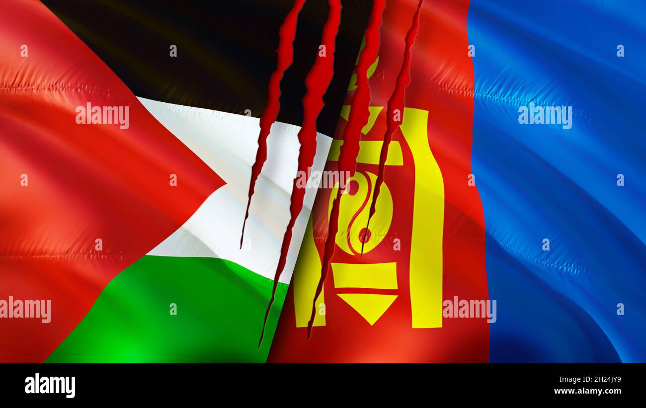 Palestine and Mongolia flags with scar concept. Waving flag,3D ...