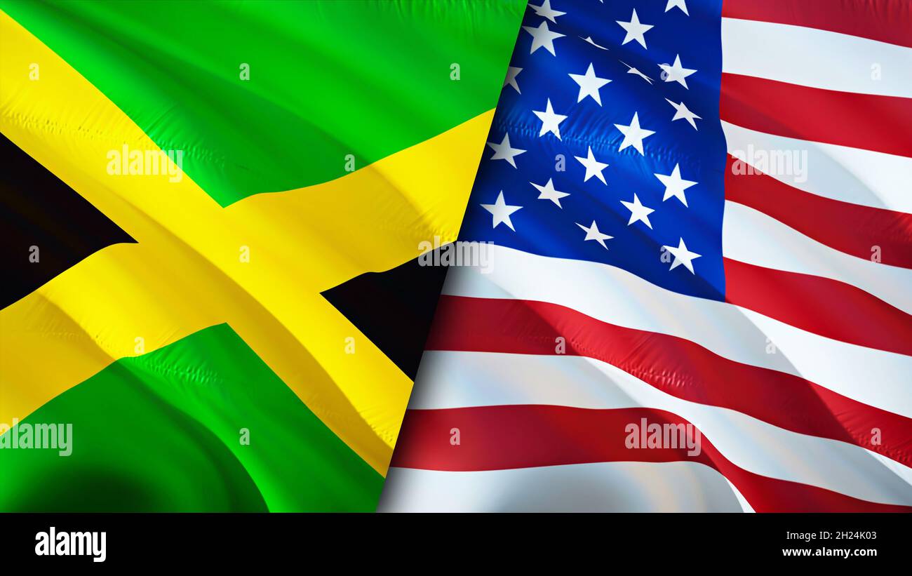 Jamaica and USA flags. 3D Waving flag design. Jamaica USA flag, picture