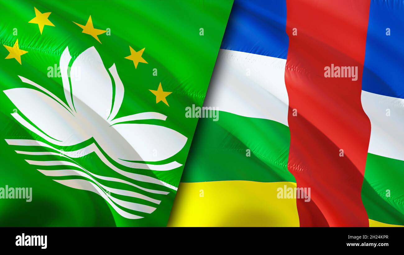 Macau and Central African Republic flags. 3D Waving flag design. Macau