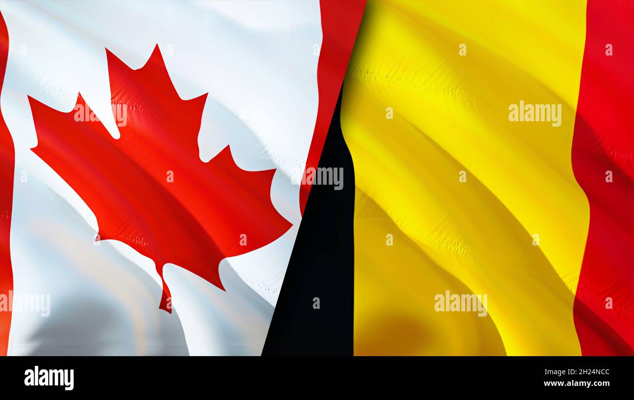 Canada and Belgium flags. 3D Waving flag design. Canada Belgium flag