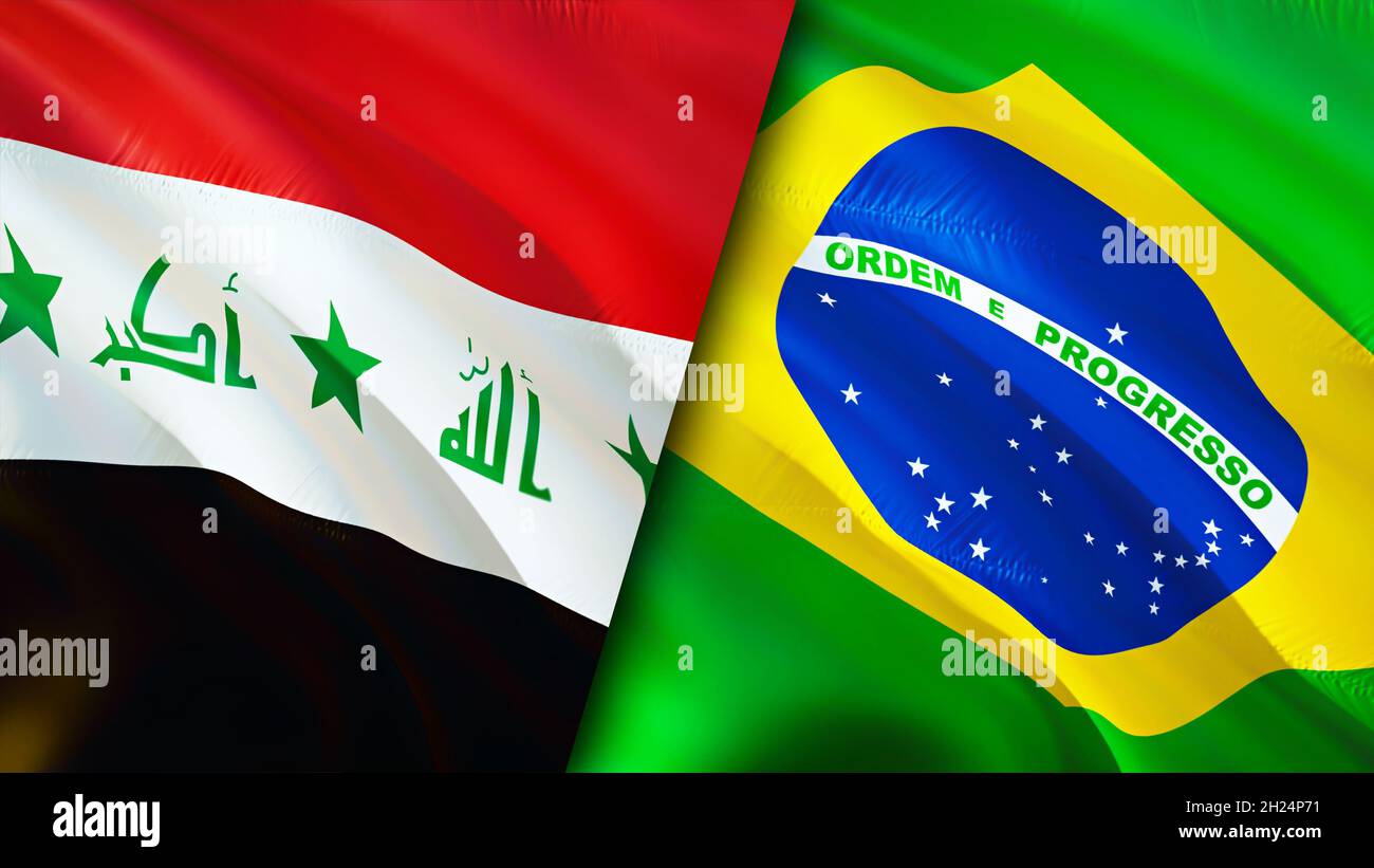 Iraq and Brazil flags. 3D Waving flag design. Brazil Iraq flag, picture