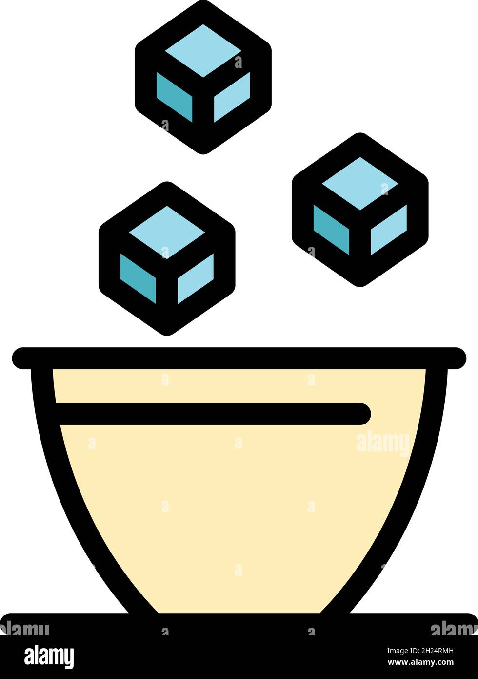 Sugar cubes in bowl icon. Outline sugar cubes in bowl vector icon color flat isolated Stock Vector