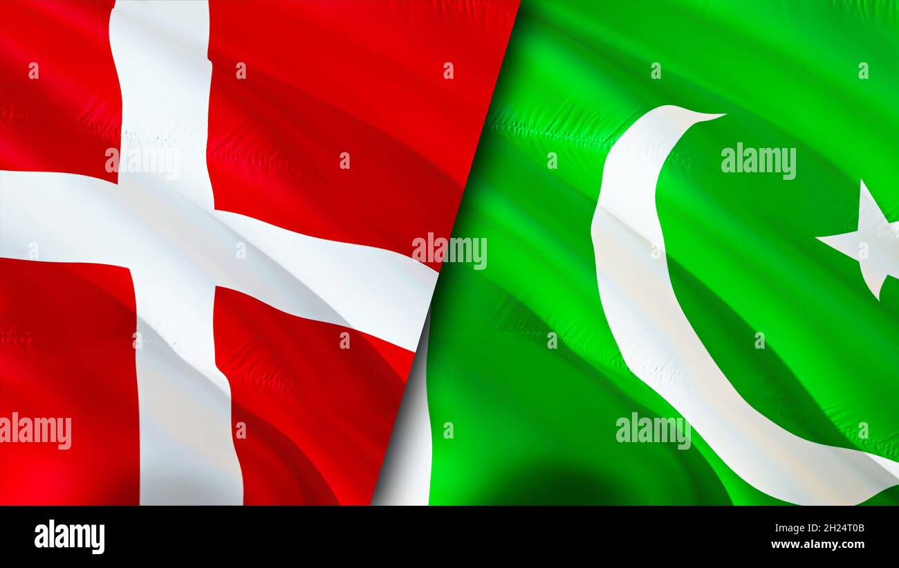 Denmark And Pakistan Flags 3D Waving Flag Design Pakistan Denmark 