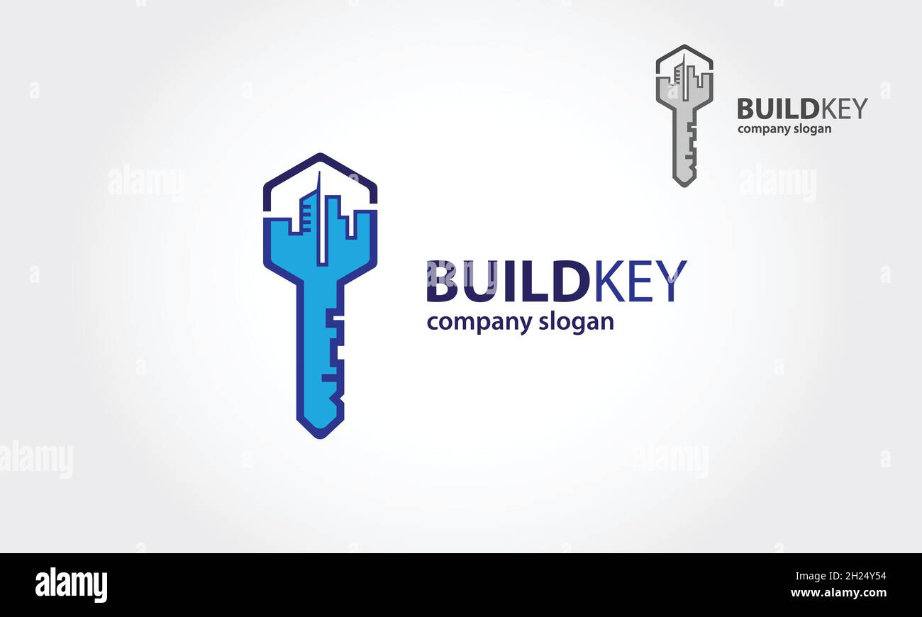 Building Key Vector Logo Template. A modern house logo with keys for real estate related