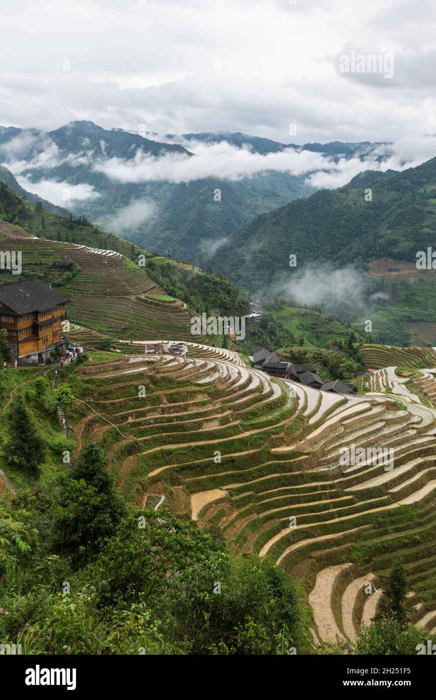 The Ping'an terraces of the Longi rice terraces in Longshen, Guanxi, China. Stock Photo