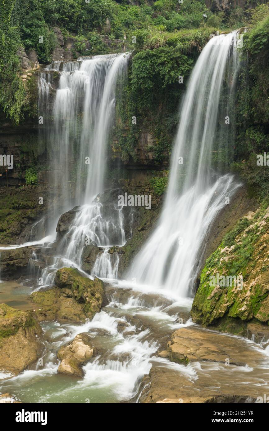 The Wangcun Waterfall in the town of Furong in Hunan Province, China. Stock Photo