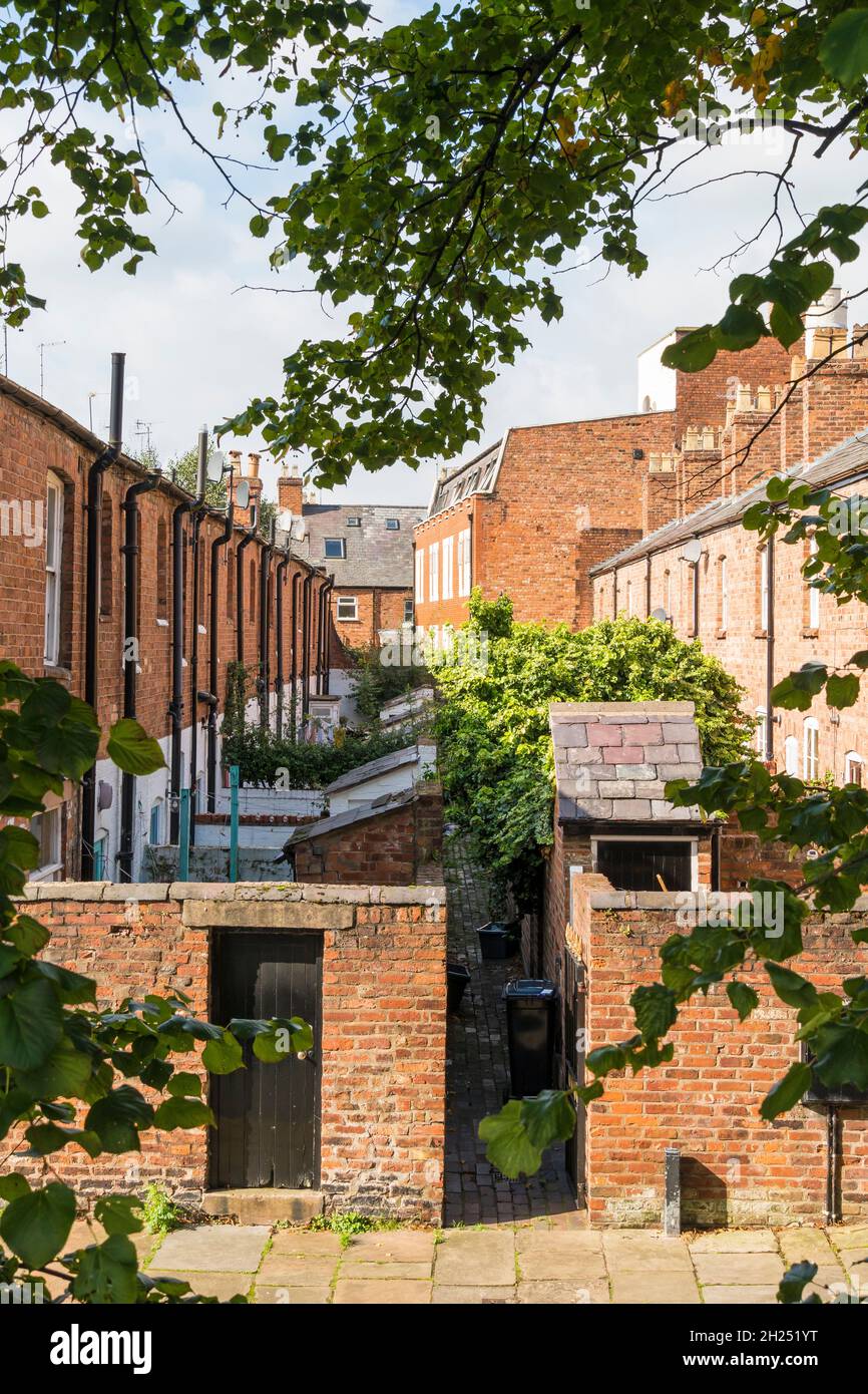 House backs alleyway between Duke Street and Albion Street from wall walk Chester 2021 Stock Photo