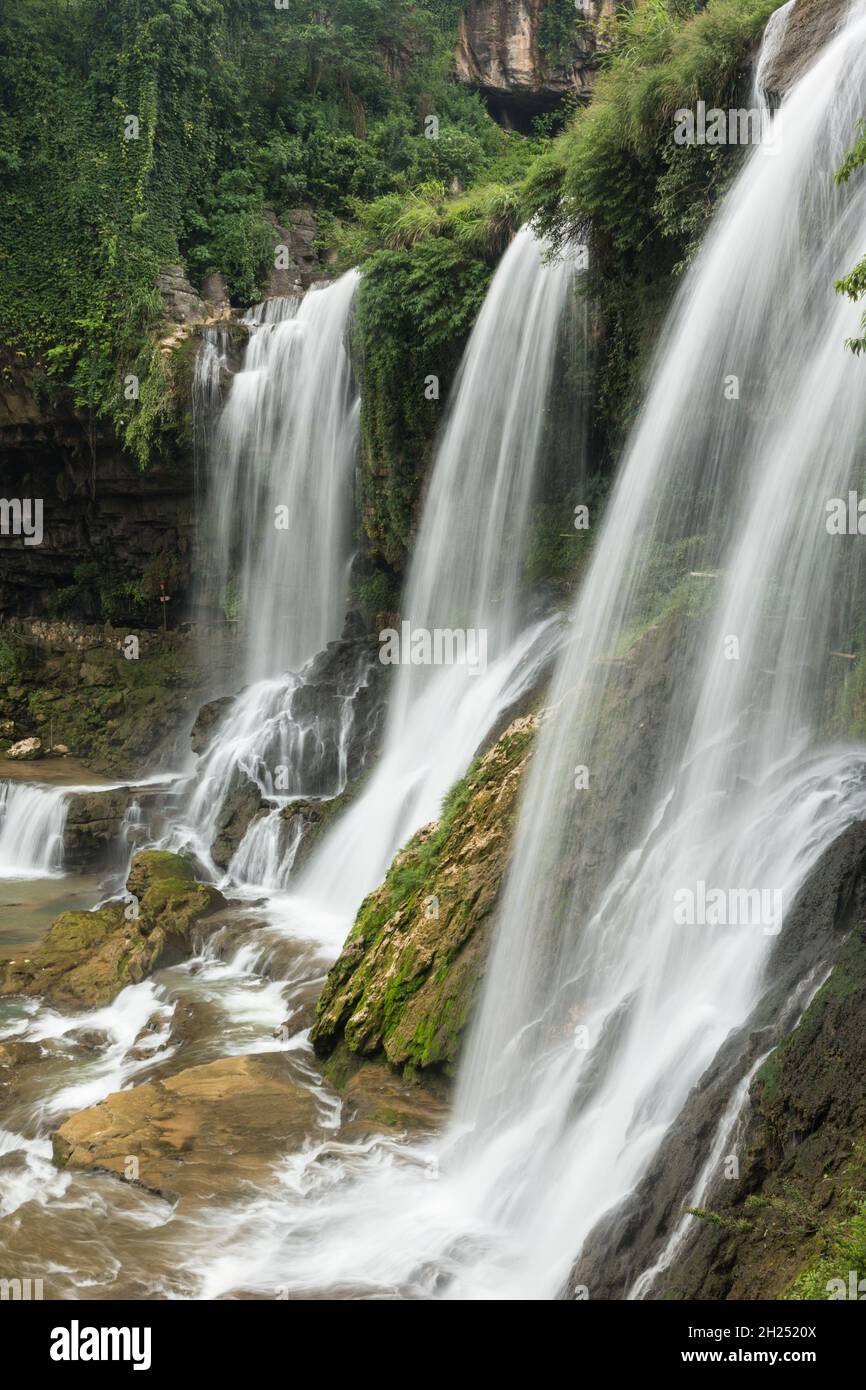 The Wangcun Waterfall in the town of Furong in Hunan Province, China. Stock Photo