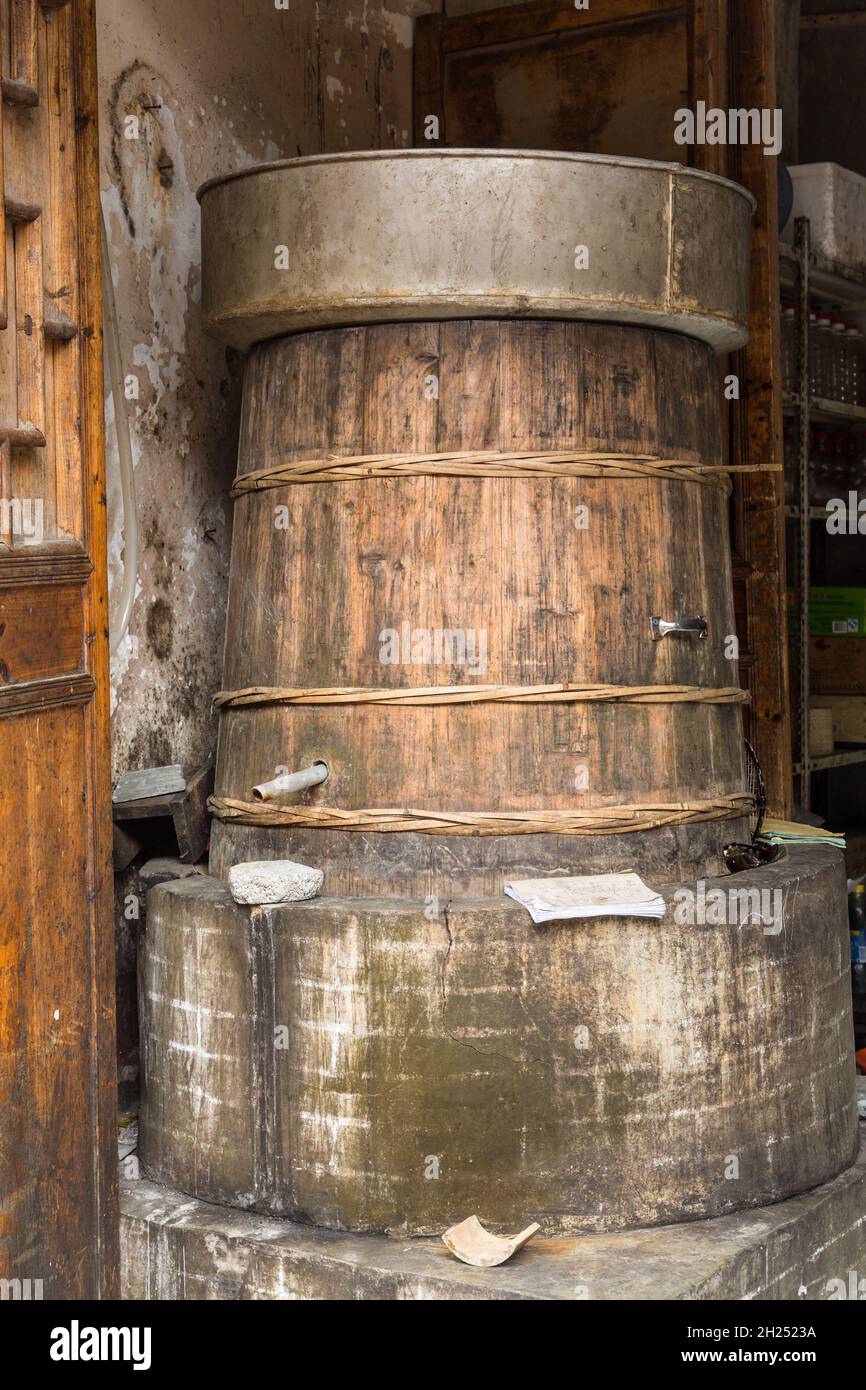 A traditional rice wine distillery in the ancient town of Furong, China. Stock Photo