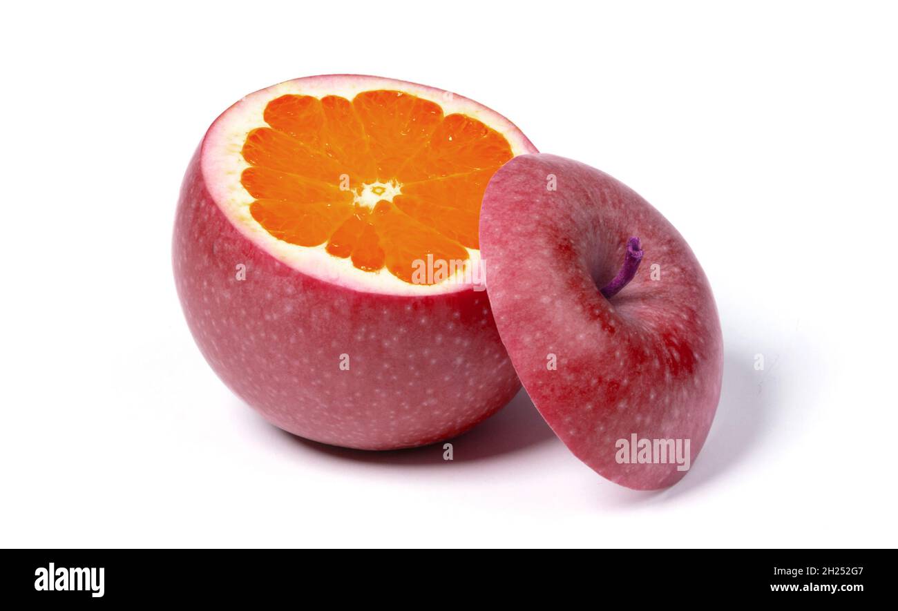 Red apple with orange inside, isolated on white Stock Photo Alamy