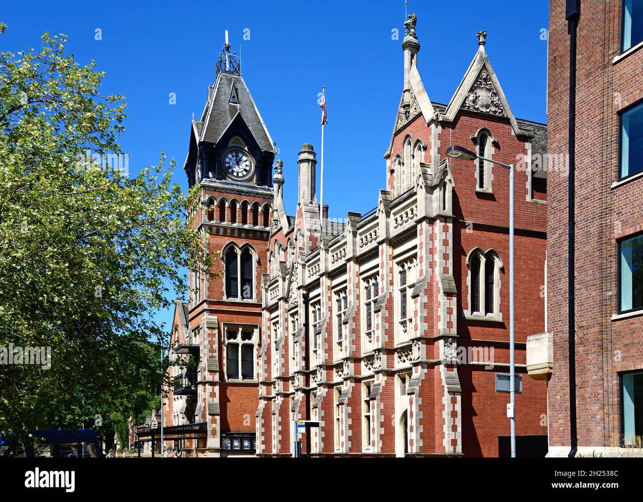 View of the Victorian Town Hall with its decorative clock tower in King Edward Place, Burton upon Trent, Staffordshire, England, UK, Western Europe. Stock Photo