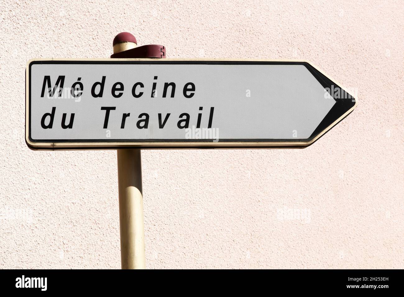 Occupational medicine road sign called medecine du travail in french language Stock Photo