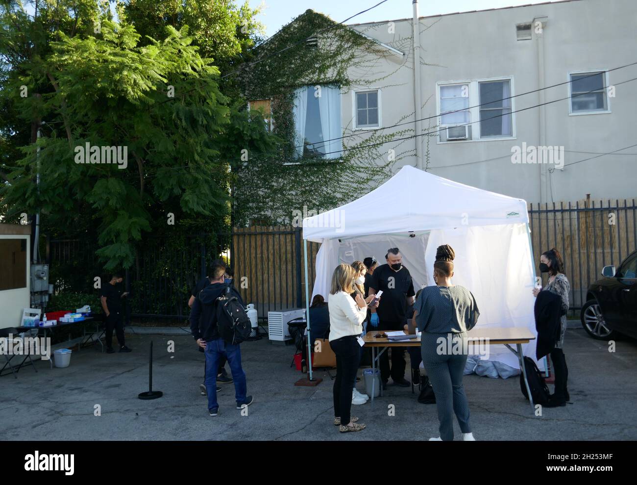 Los Angeles, California, USA 19th October 2021 Covid Testing Tent at HBO's 'Curb Your Enthusiasm' Season 11 Premiere at Paramount Theatre on October 19, 2021 in Los Angeles, California, USA. Photo by Barry King/Alamy Live News Stock Photo