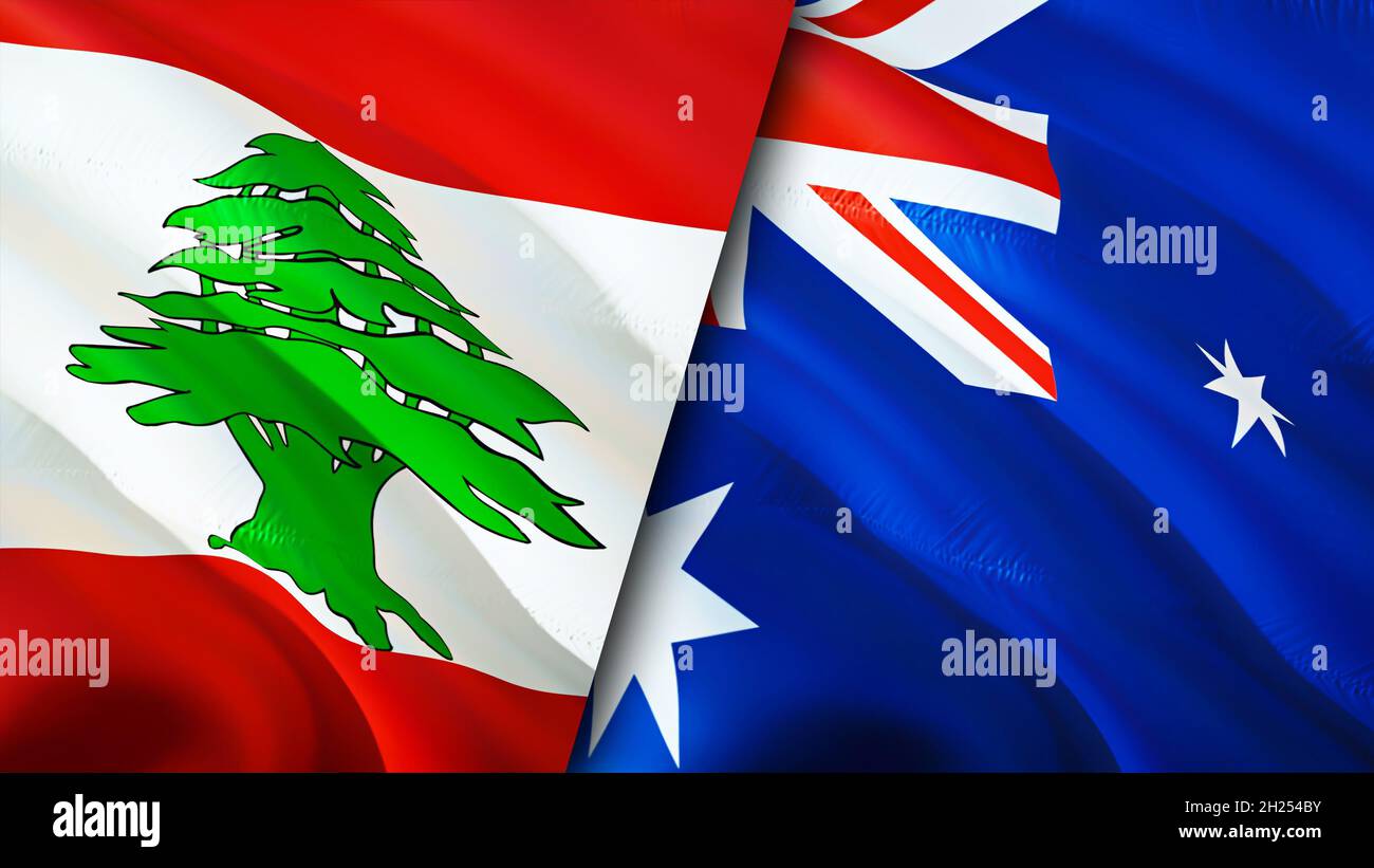 Lebanon and Australia flags. 3D Waving flag design. Lebanon Australia