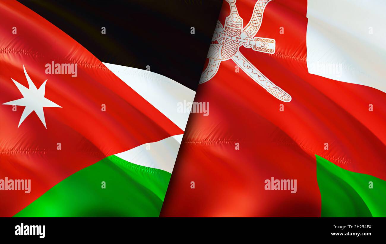 Jordan and Oman flags. 3D Waving flag design. Oman Jordan flag, picture,  wallpaper. Jordan vs Oman image,3D rendering. Jordan Oman relations  alliance Stock Photo - Alamy