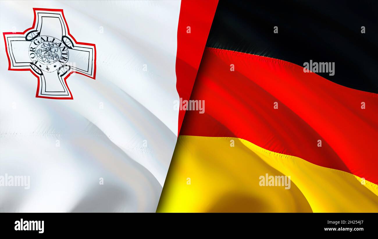 Malta and Germany flags. 3D Waving flag design. Germany Malta flag