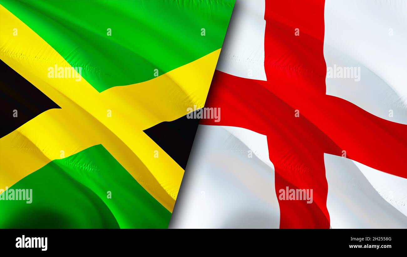 Jamaica and England flags. 3D Waving flag design. Jamaica England flag