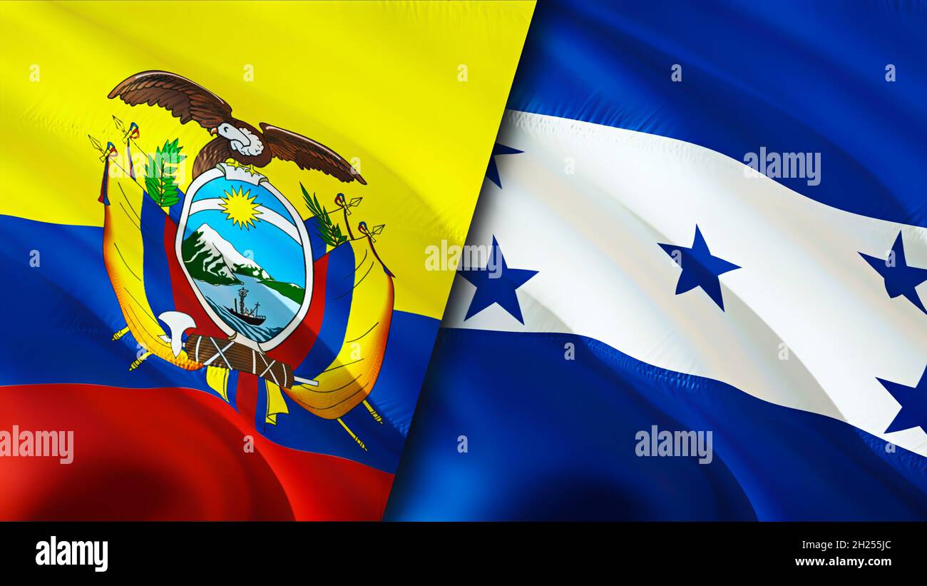 Ecuador and Honduras flags. 3D Waving flag design. Ecuador Honduras