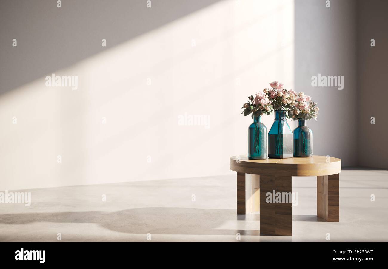Still life lilac flowers in a vase on the table. 3D illustration, cg ...